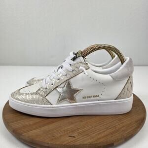 VH Shoes Womens Size 10 White Blush Croco Star Low Top Leather Lace Up Sneakers